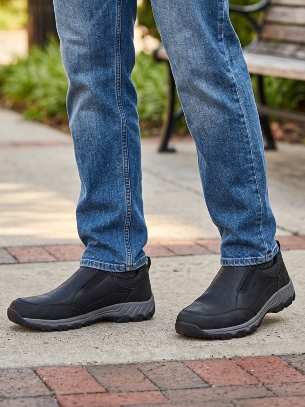 NWT George TRENT Men's Genuine Leather Slip-On Shoes Black Size 9.5 Memory Foam